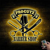 Custom Barber Shop Metal Wall Art With Led Lights, Personalized Barber Shop Metal Name Sign, Custom Hair Salon Metal Led Wall Art Decor